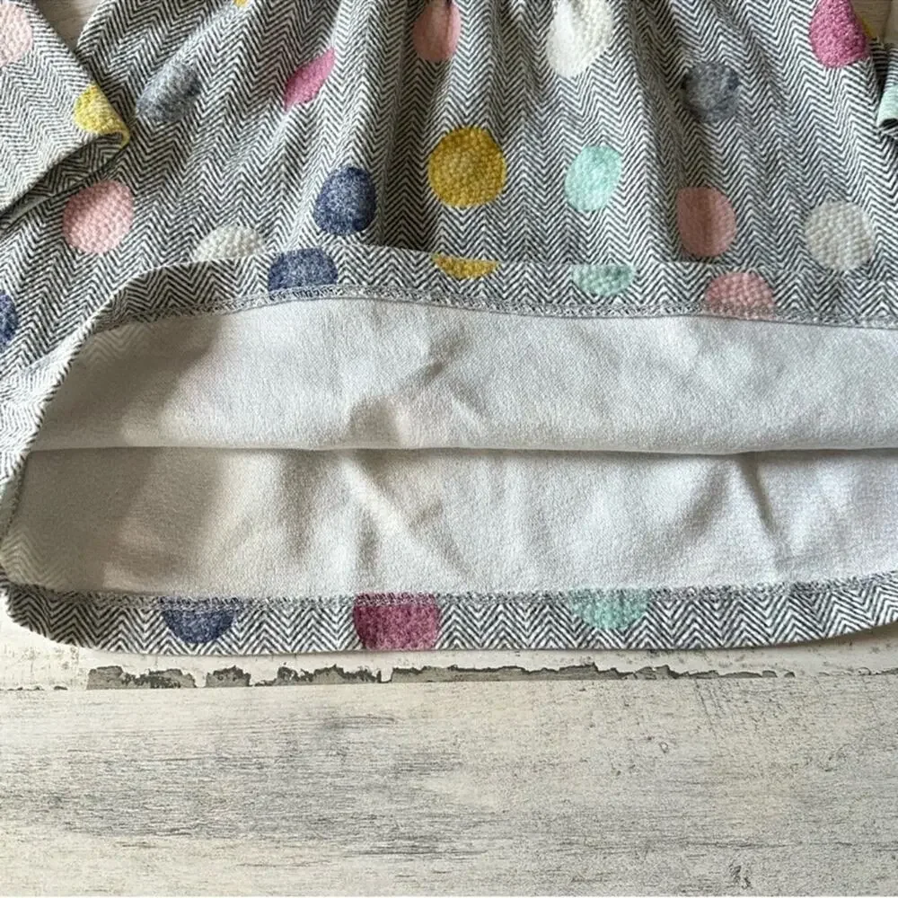 🍁 Zara Girls 6-9M Herringbone Polka Dot Lightweight Long Sleeve Dress Grey White